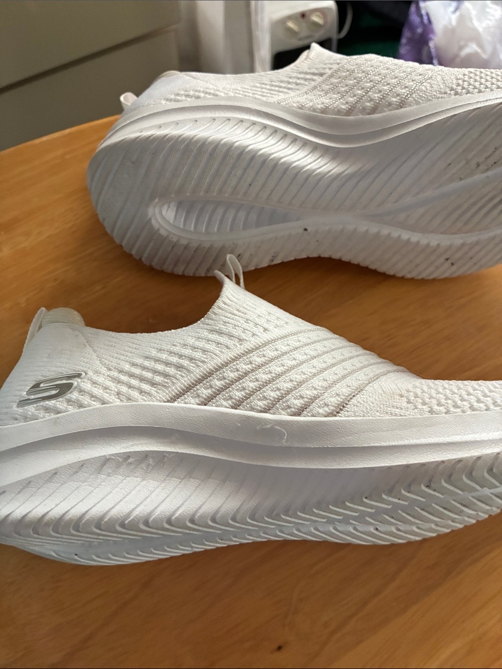 Skechers Women's White Slip-On Knit Sneakers - Picture 2 of 6